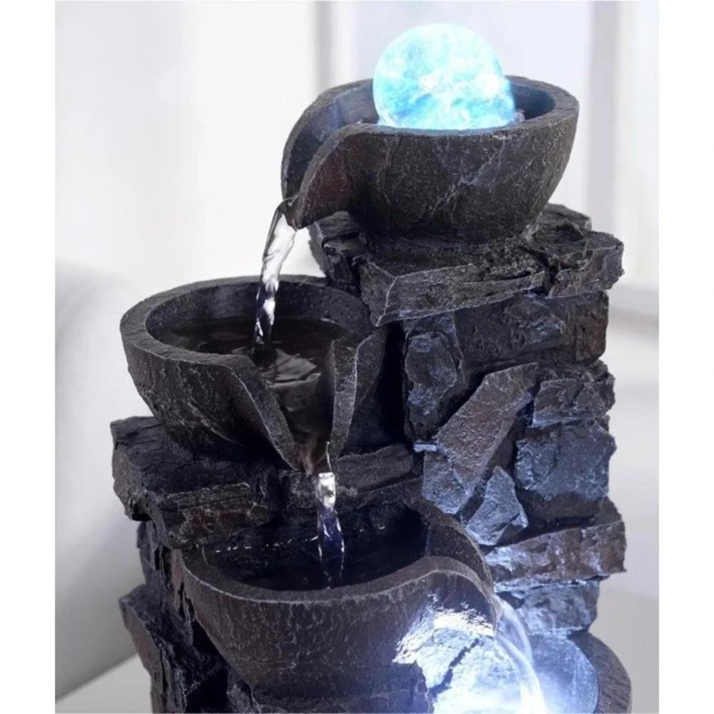 Home Décor Tabletop Fountain Indoor Stone Four Bowls Natural River Rocks